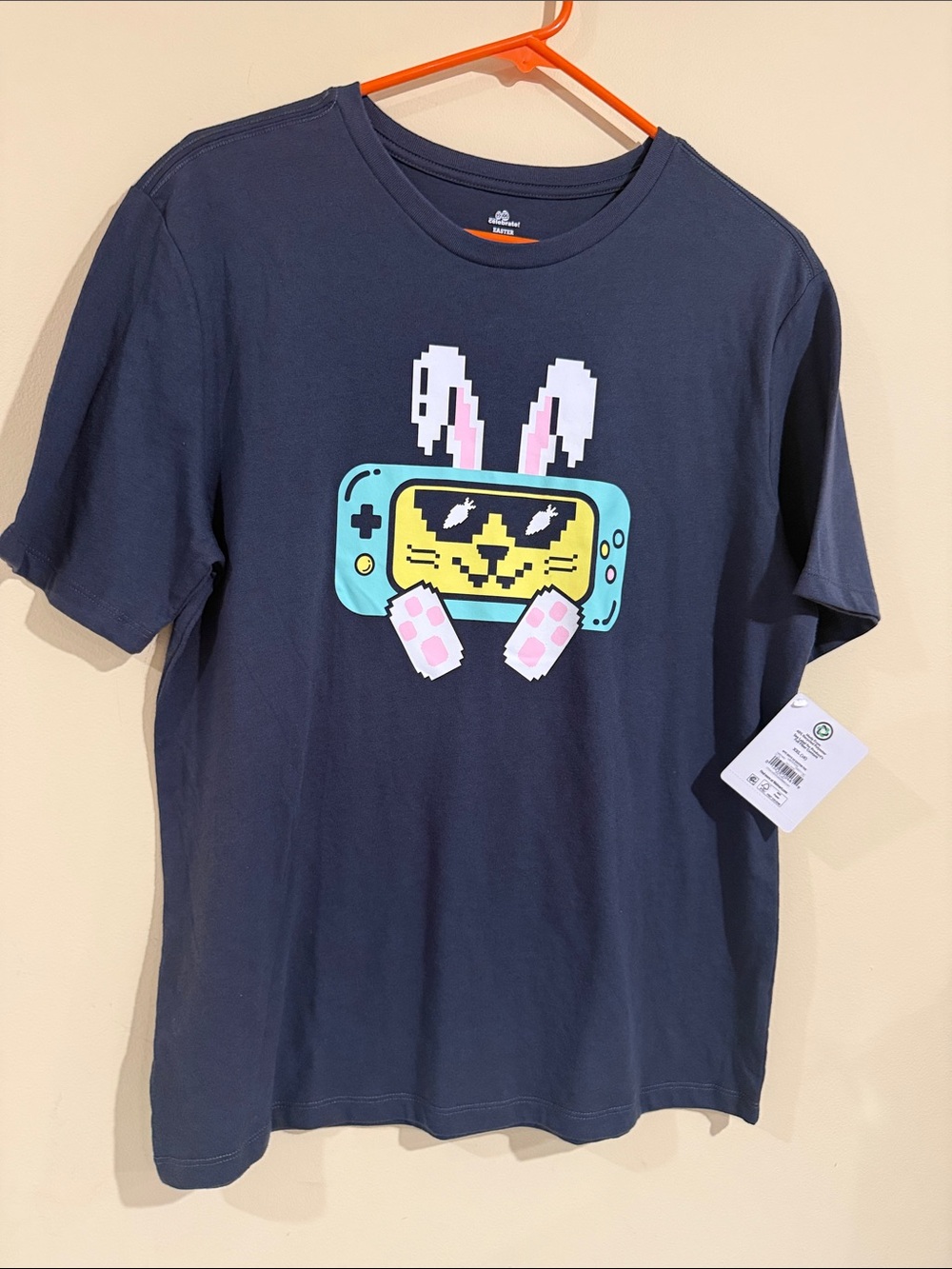 Navy Graphic Handheld Console Tee with Bunny Pixel Design XL -XXL ( 18 )